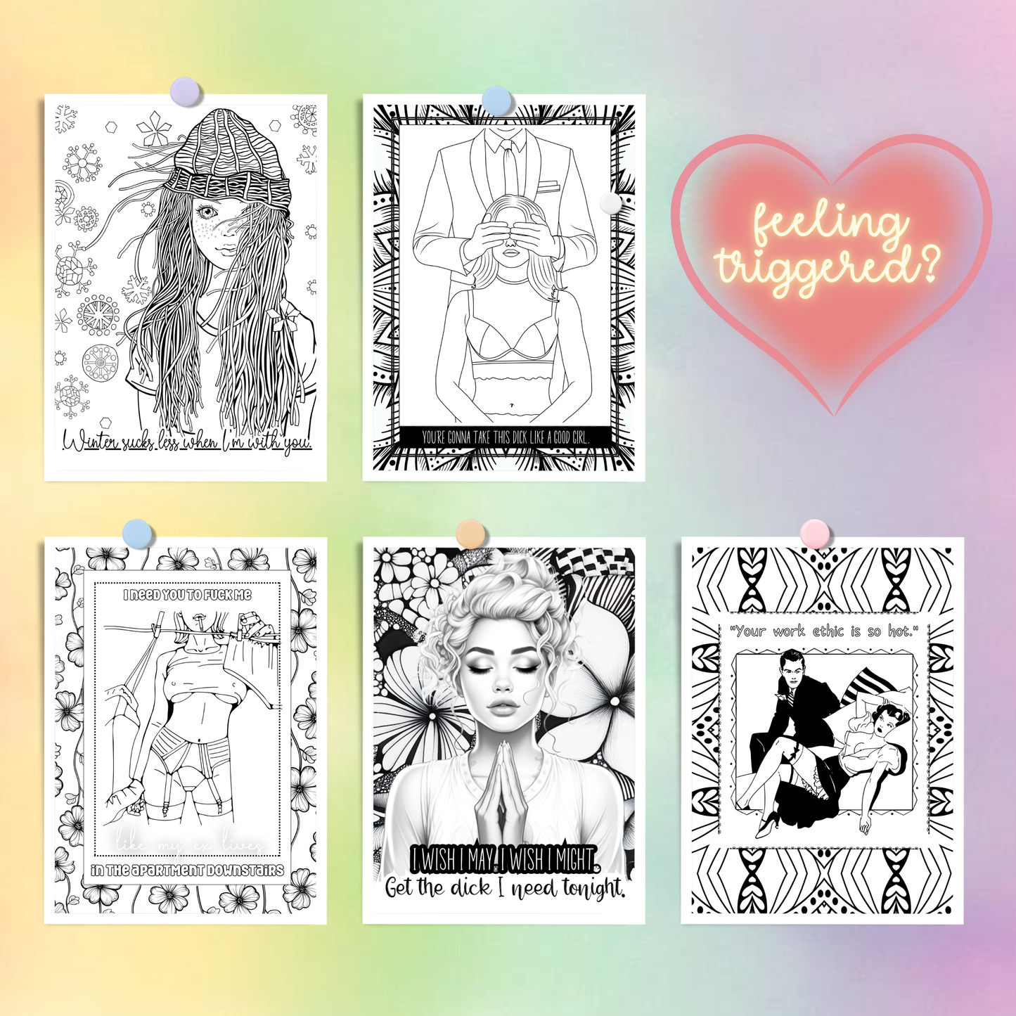 FLIRT Printable Dirty Coloring Book. 20 NSFW coloring pages to soothe anxious attachment.