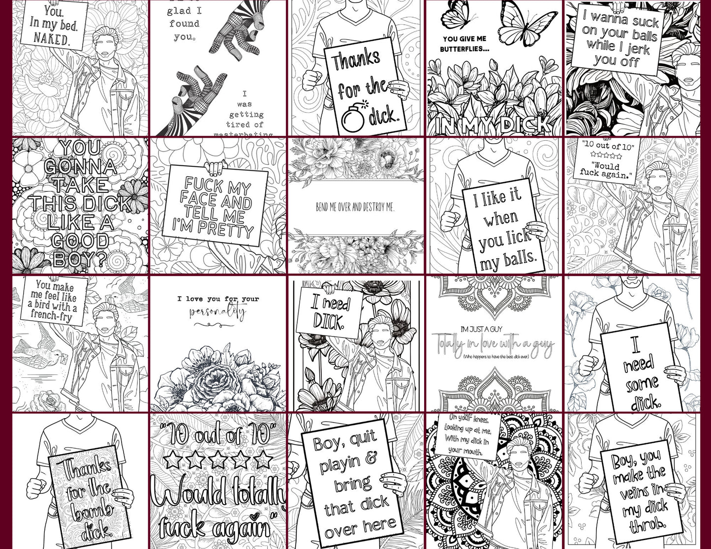 Gay Men Coloring Book. 20 dirty Printable Coloring pages for gay men's wellness and mental health.