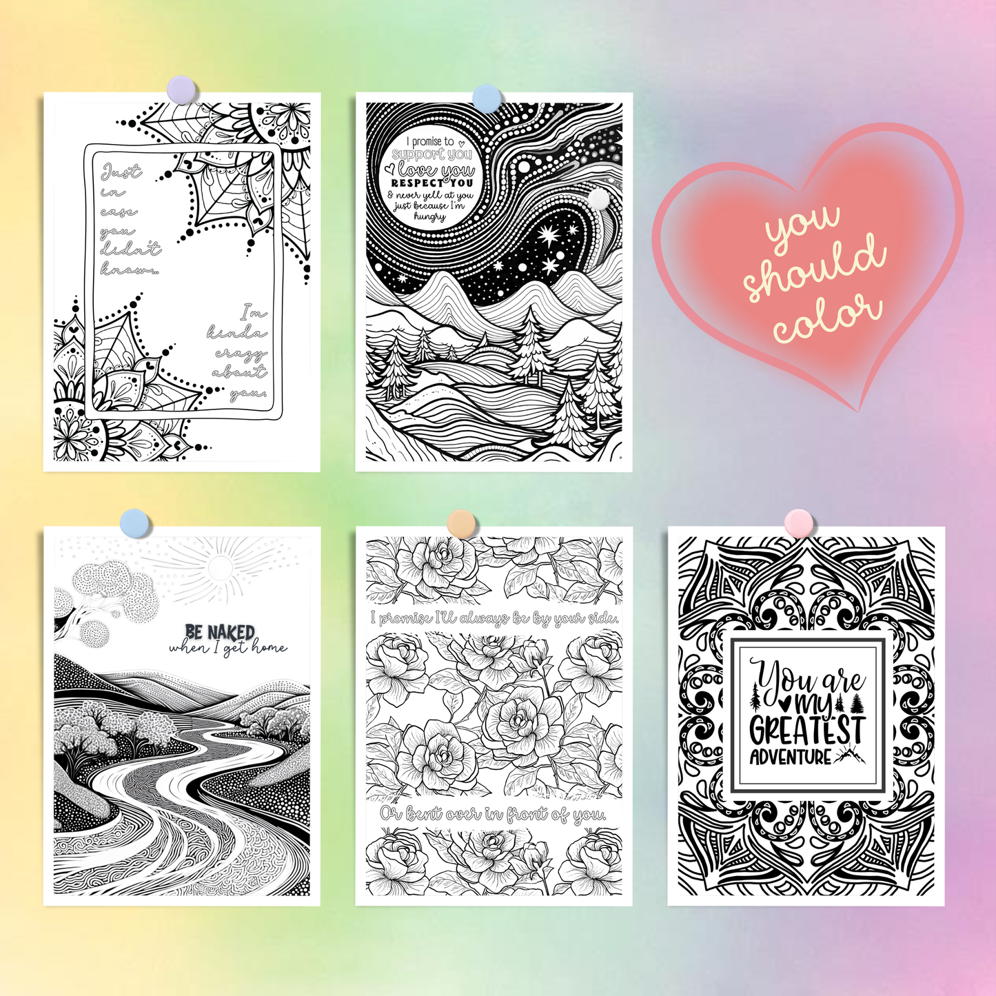 FLIRT Printable Dirty Coloring Book. 20 NSFW coloring pages to soothe anxious attachment.