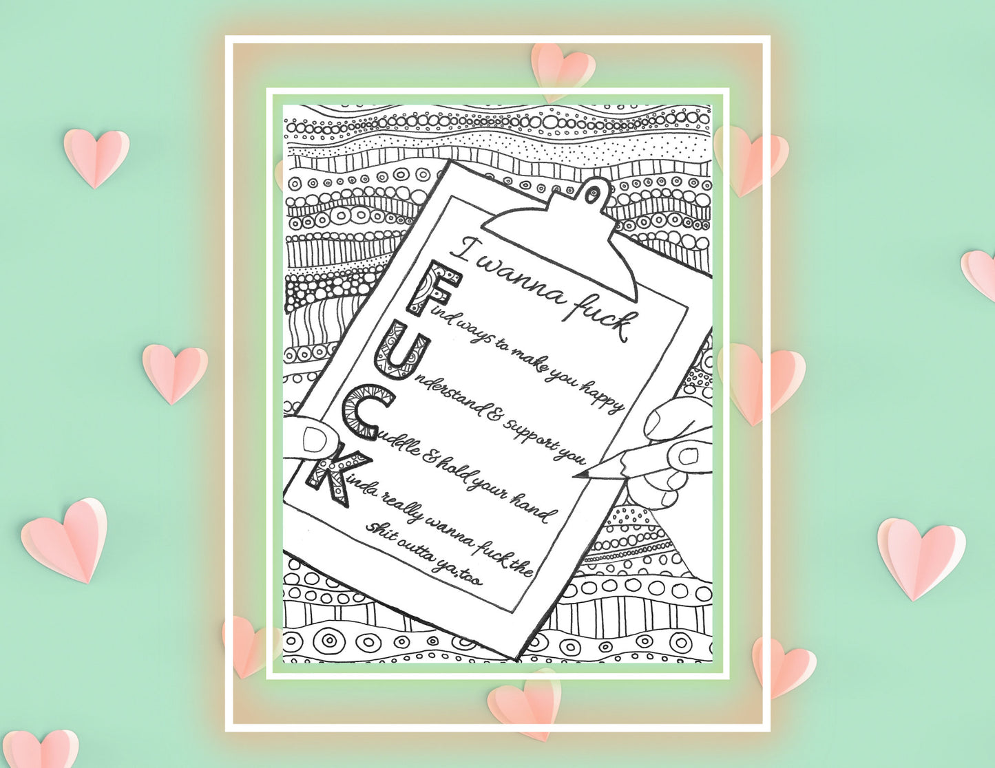 Dirty FWB Coloring book to soothe Anxious Attachment wounds. 8 printable adult coloring pages for Situationship ADHD