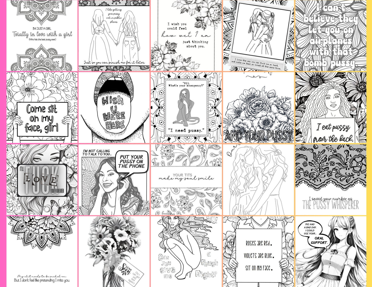 Dirty Flirty Lesbian Coloring Book. Printable Naughty Lesbian coloring book for anxious attachment,
