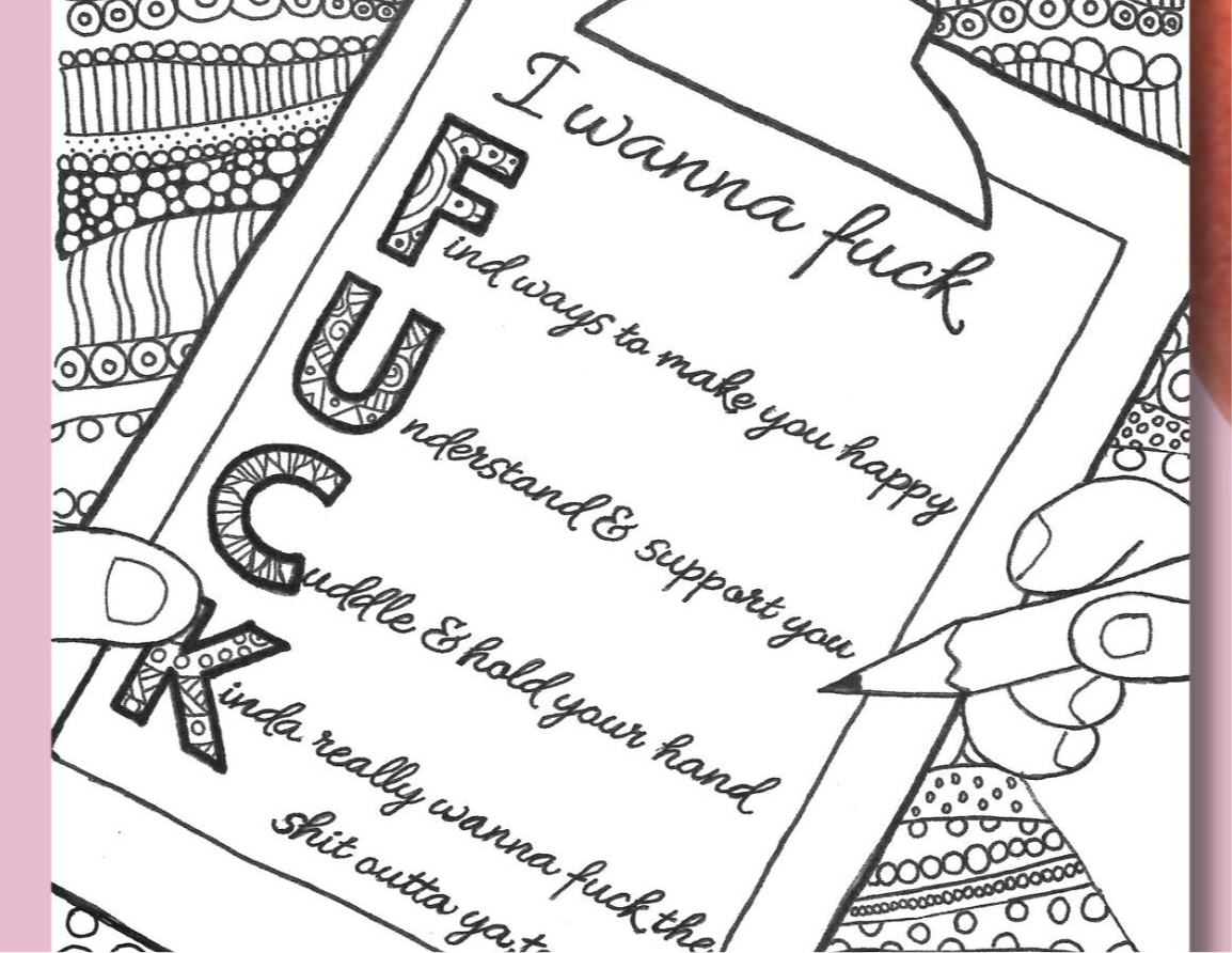 I WANNA FUCK - A printable dirty coloring page to soothe anxious attachment. NSFW Coloring