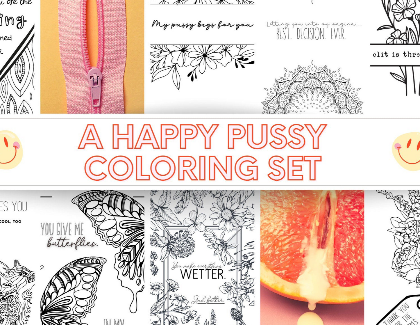 Is your PUSSY HAPPY? Set of 8 dirty printable coloring pages to help relieve anxious attachment triggers