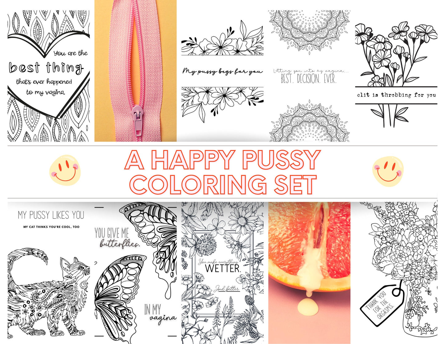 Is your PUSSY HAPPY? Set of 8 dirty printable coloring pages to help relieve anxious attachment triggers