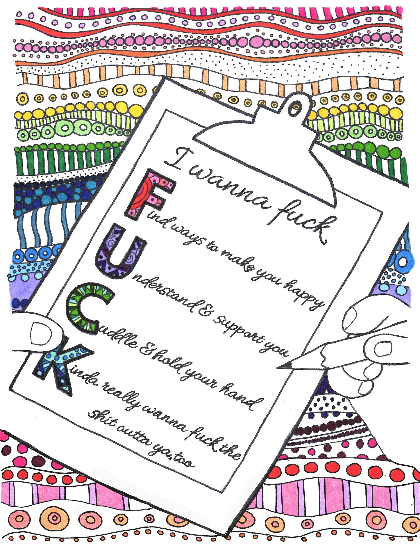 I WANNA FUCK - A printable dirty coloring page to soothe anxious attachment. NSFW Coloring
